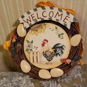 Hand crafted grape vine rooster welcome wreath